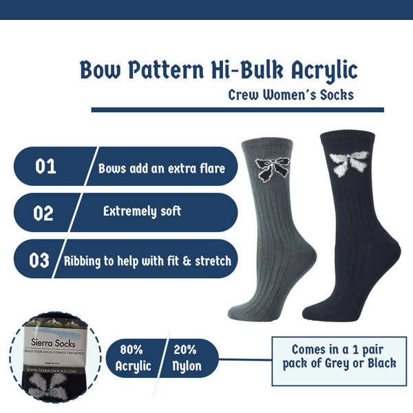 Bow pattern Hi-Bulk Acrylic Crew Women's Socks