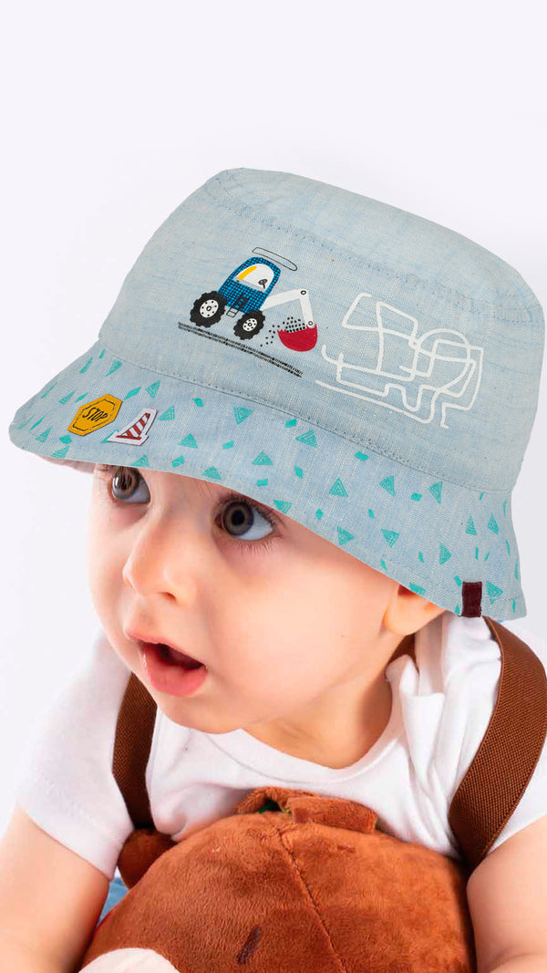 Backhoe Loader Embroidery - Infant Boy Bucket Hat  0-18 Months