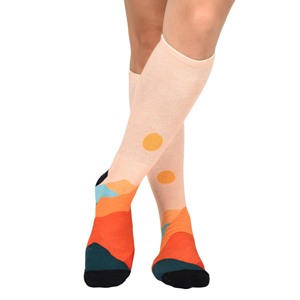 Sierra Socks Arizona Heat Pattern Unisex Socks, Mountain Pattern Socks, Outdoor Hiking Socks, Orange Shade Socks