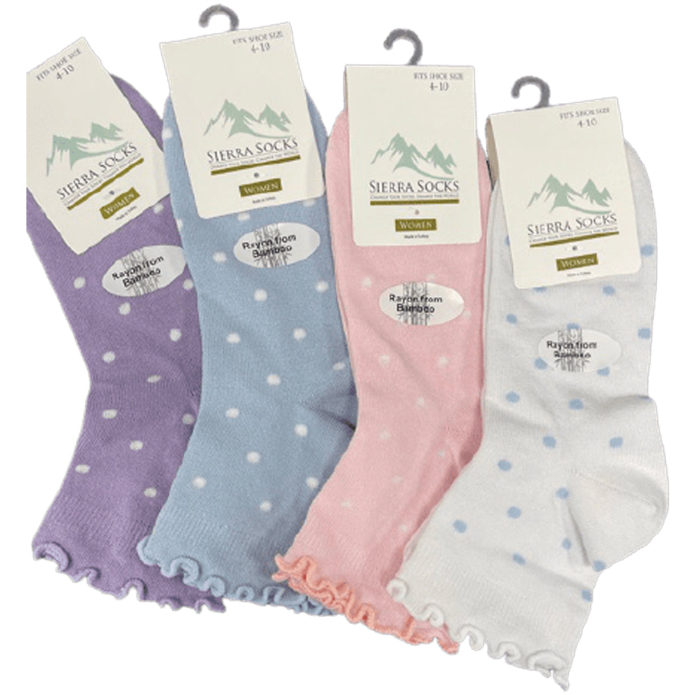 Women's Bamboo Low Cut Quarter 4-Pair Pack Lettuce Edge Ruffle Socks