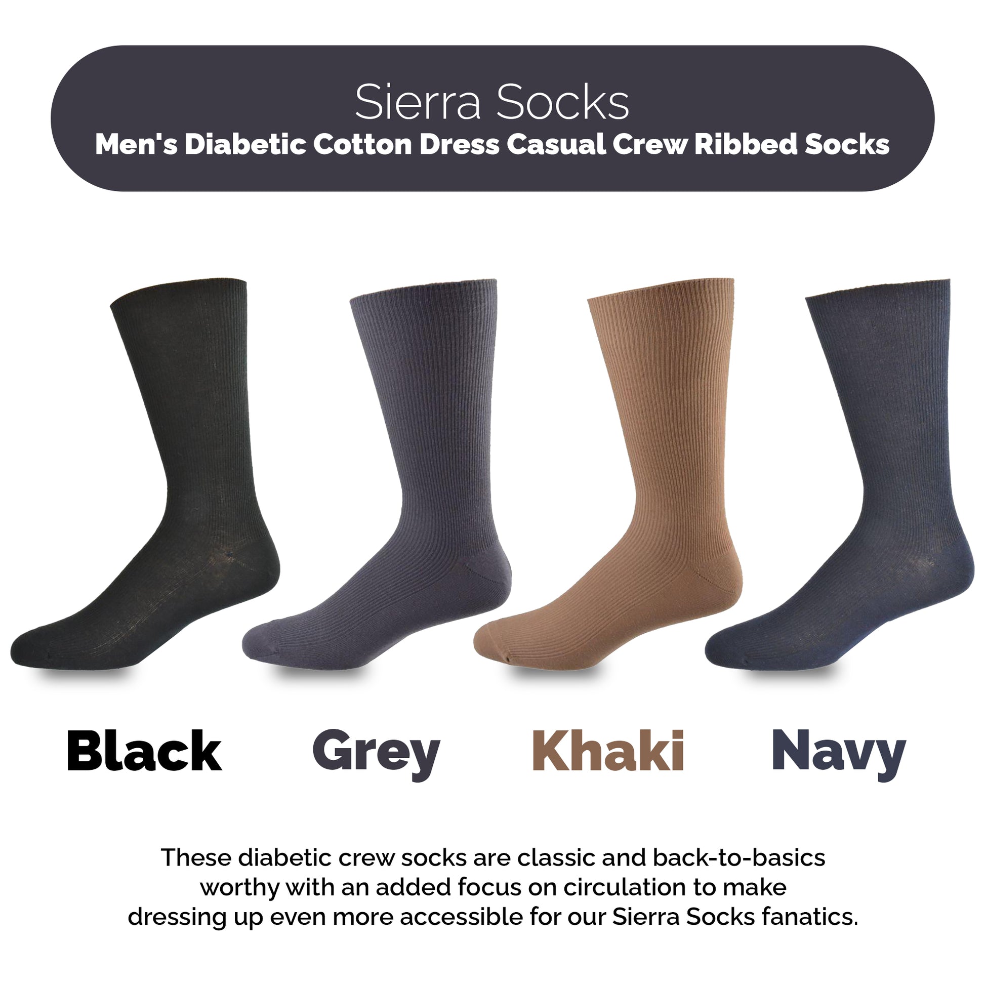 Diabetic True Rib Combed Cotton Crew Socks M11