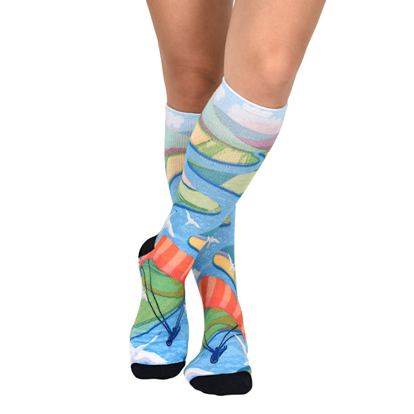 Sierra Socks Birds Eye View Pattern Unisex Socks, Colorful Paragliding Socks, Comes in 1-Pair, 2 Pair & 3 Pair Pack