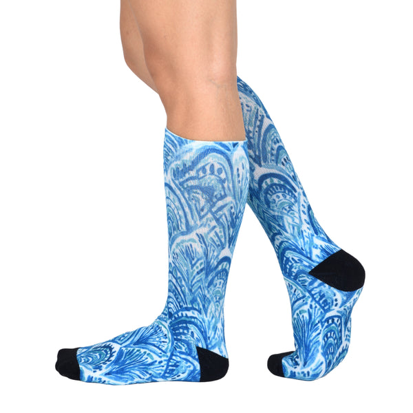 Sierra Socks Blue Dream Pattern CoolMax Socks, Nature Collection for Men & Women Eco-Friendly Colorful Crew Socks