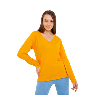 Buy butter-scotch Women's V-Neck Long Sleeve T-Shirts