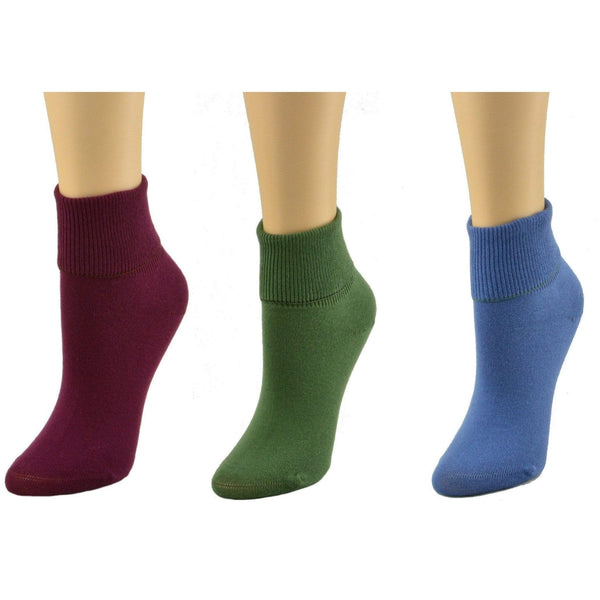 Women's Diabetic 100% Combed Cotton Ankle Turn Cuff 3 Pair Pack W16421 - Sierra Socks Fulfillment Center