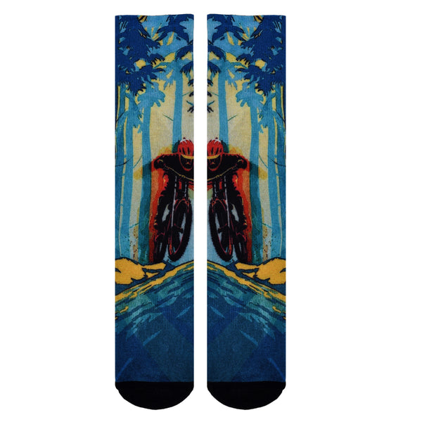 Sierra Socks Forest Biker Pattern CoolMax Socks, Nature Collection for Men & Women Eco-Friendly Colorful Crew Socks