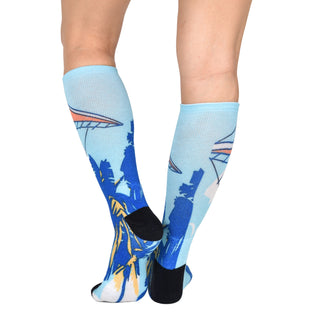 Sierra Socks Gliding Through Paradise Pattern Unisex Socks, Blue Color Socks, Everyday Socks
