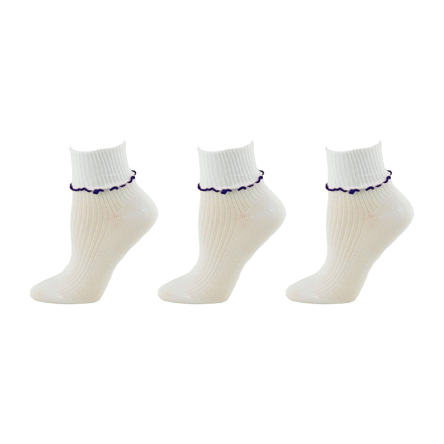 Turn Cuff Lettuce Edge Combed Cotton Seamless Toe School Uniform Socks G550