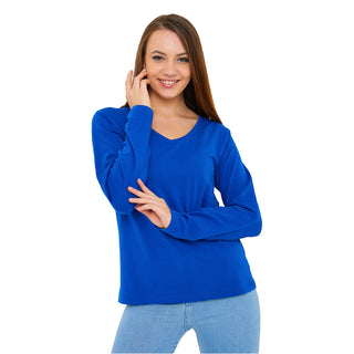 Buy olympian-blue Women's V-Neck Long Sleeve T-Shirts