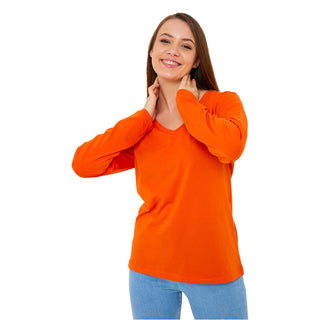 Buy orange Women's V-Neck Long Sleeve T-Shirts
