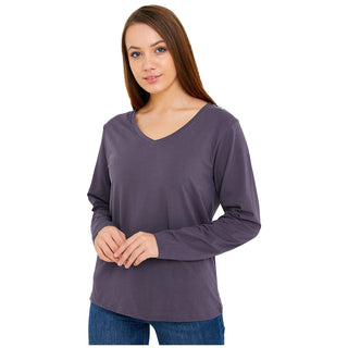 Buy smoke-gray Women's V-Neck Long Sleeve T-Shirts