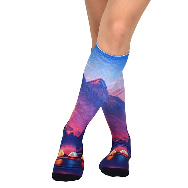 Sierra Socks Valley Camping Pattern Socks, Available in Men's and Women's Sizes, 1-pair, 2 Pair & 3 Pair Packs