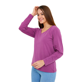 Buy vivid-viola Women's V-Neck Long Sleeve T-Shirts